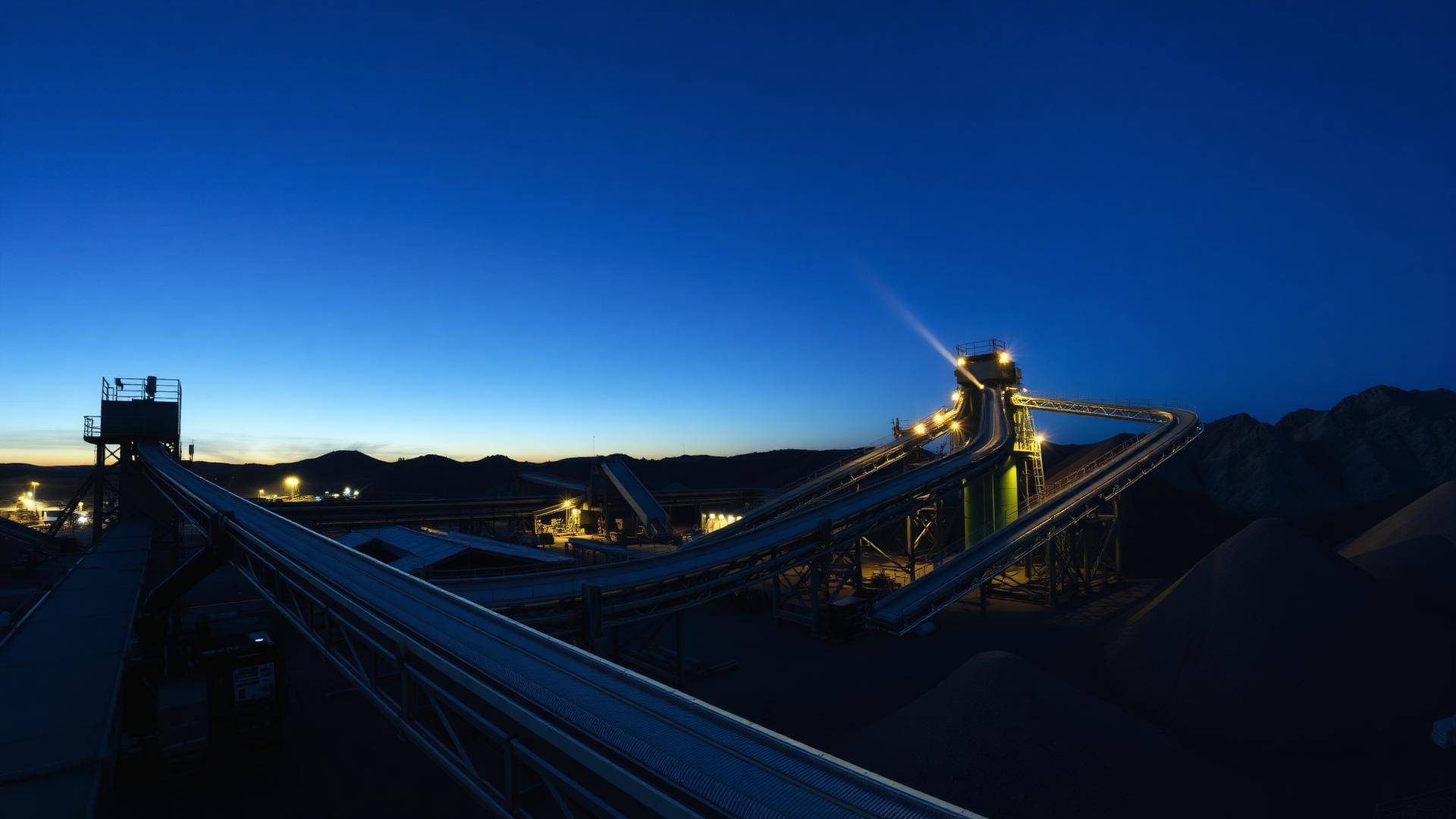 Mineral processing site at dusk