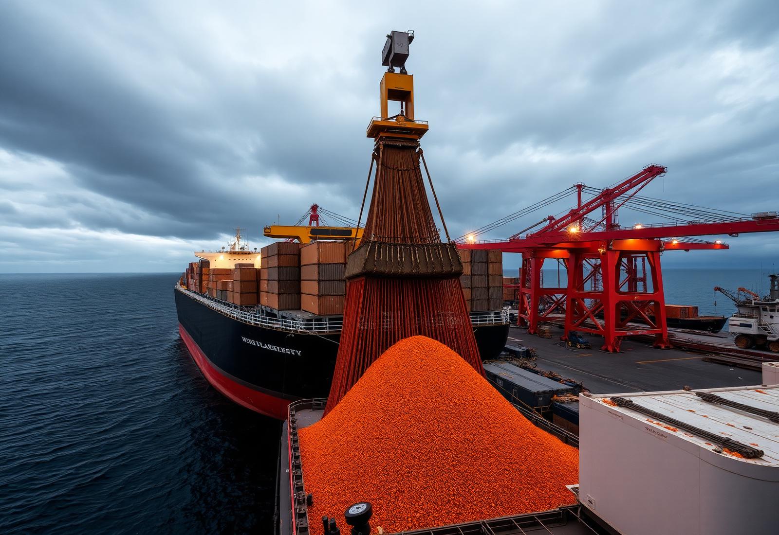 Mineral cargo loading at port